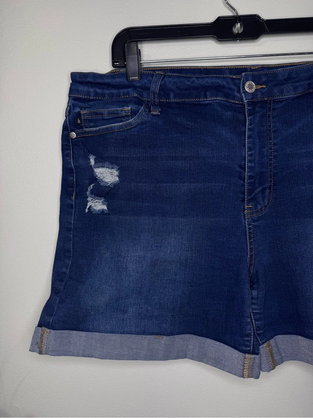 Judy Blue JB1529 Dark Blue High Waisted Distressed Cuffed Denim Shorts 2XL 2X